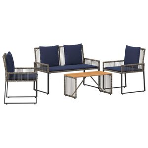 vidaXL Utem&ouml;belset med kudde 9 pcs Gr&aring; och Marinbl&aring; konstrotting