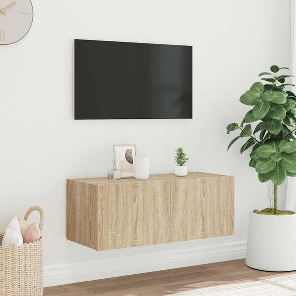 vidaXL Väggmonterad tv-bänk LED sonoma-ek 80x35x31 cm