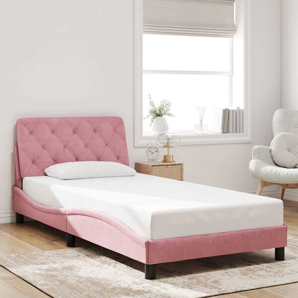 vidaXL Bed Frame without Mattress Pink 100x200 cm Velvet