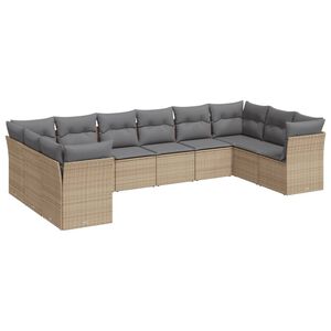 vidaXL Soffgrupp f&ouml;r tr&auml;dg&aring;rd med dynor 10 delar beige konstrotting