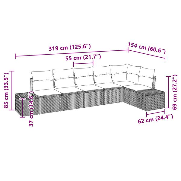 vidaXL Trädgårdsoffset med kudde 6 pcs Svart, kräm Poly rattan