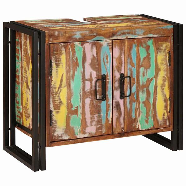 vidaXL Diskb&auml;nkssk&aring;p med hylla Flerf&auml;rgsdesign Solid &aring;tervunnen tr&auml;