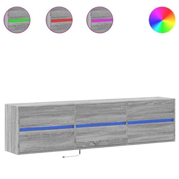 vidaXL V&auml;ggmonterad tv-b&auml;nk LEDs gr&aring; sonoma 180x31x45 cm