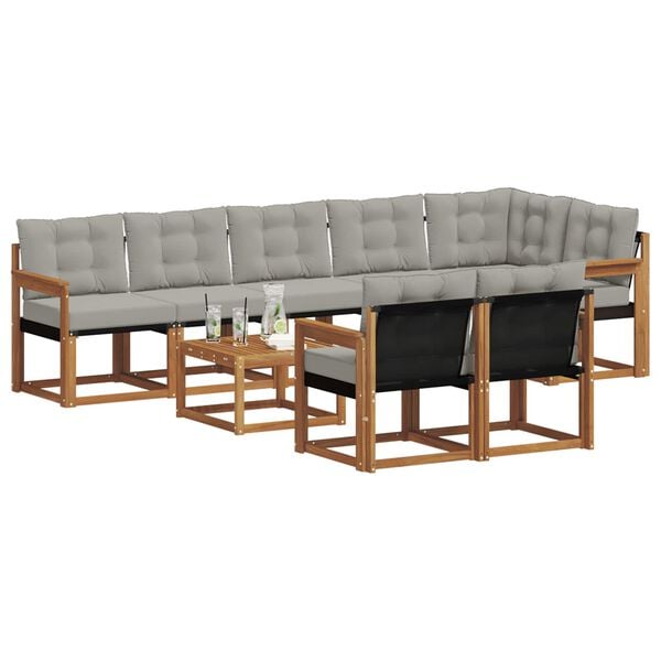 vidaXL Utomhussoffset med kudde 9 pcs Naturlig och Ljus Gr&aring;