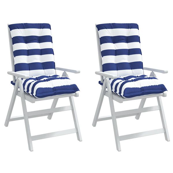 vidaXL Stolsdynor med l&aring;g rygg 2 st bl&aring;&vit randig oxfordtyg