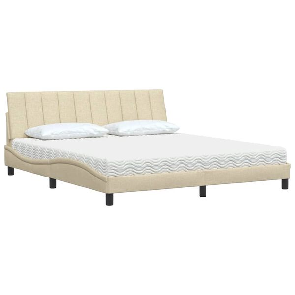vidaXL Bed with Mattress "Hanko" Cream 180x200 cm Fabric