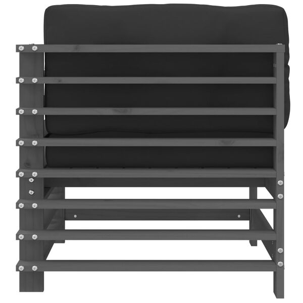 vidaXL Hörnsektion till soffa med dynor grå massiv furu