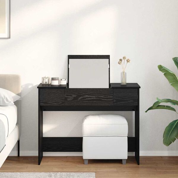 vidaXL Kosmetiktabell med l&aring;da med lagring Svart Ek 100 x 45 x 76 cm