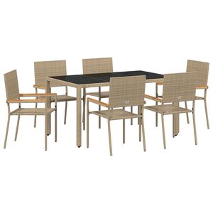 vidaXL Tr&auml;dg&aring;rdsm&ouml;belset 7 pcs Beige konstrotting