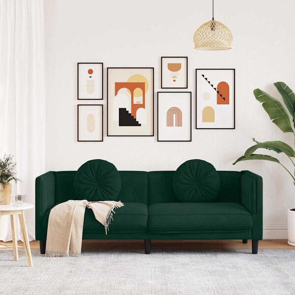 vidaXL Soffa med kuddar 3-sits mörkgrön sammet