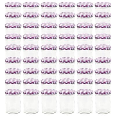 vidaXL Syltburkar i glas med vita och lila lock 48 st 400 ml