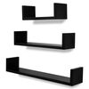 vidaXL Flytande U-formade bokhyllor 3 st MDF svart