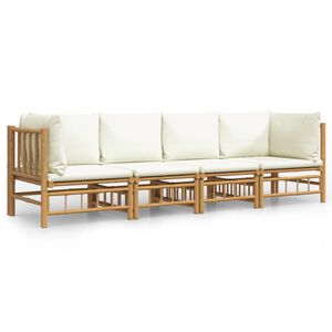 vidaXL Loungegrupp 4 delar gr&auml;ddvita dynor bambu