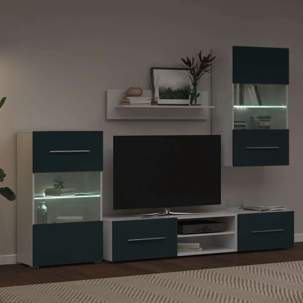 vidaXL TV-möbler 5 delar med LED-belysning matt indigo konstruerat trä