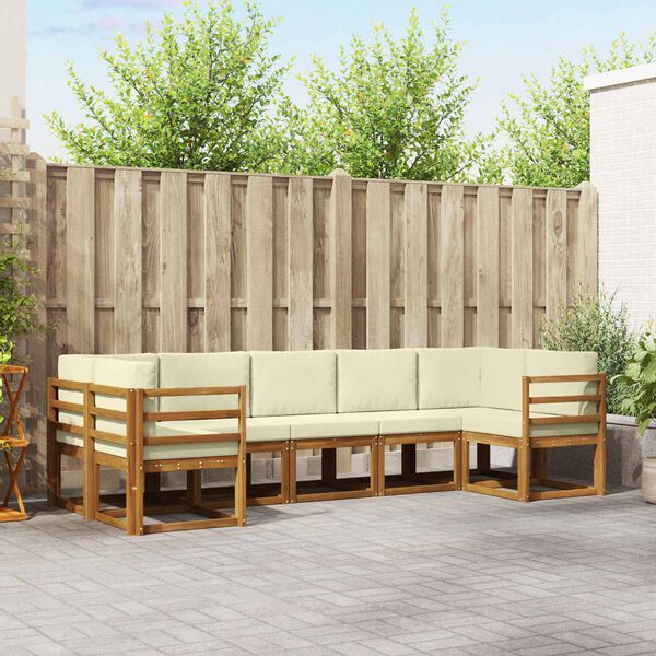 vidaXL Utomhussoffset med kudde 7 pcs Naturlig och Gr&auml;dde