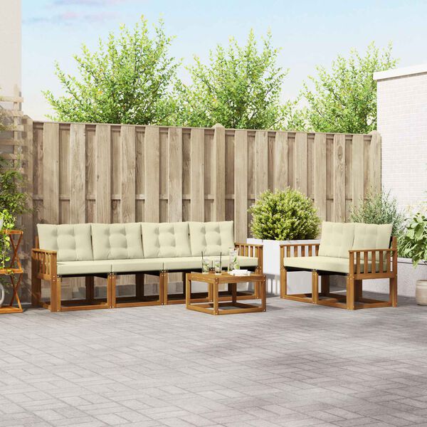 vidaXL Utomhussoffset med kudde 7 pcs Naturlig och Gr&auml;dde