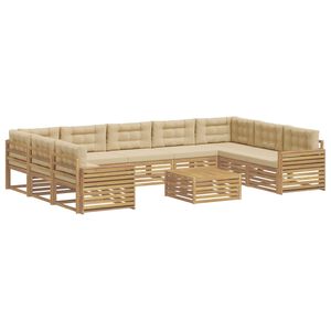 vidaXL Utomhussoffset 10 st Vit och Beige Massivt Akaciatr&auml;