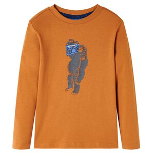 vidaXL T-shirt med l&aring;nga &auml;rmar f&ouml;r barn m&ouml;rk ockra 128