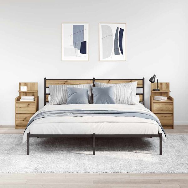 vidaXL S&auml;ngbord med 2 l&aring;dor 2 st hantverksm&auml;ssig ek 38x34x80 cm