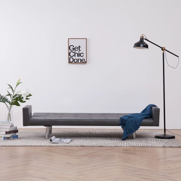 vidaXL B&auml;ddsoffa med armst&ouml;d gr&aring; konstl&auml;der