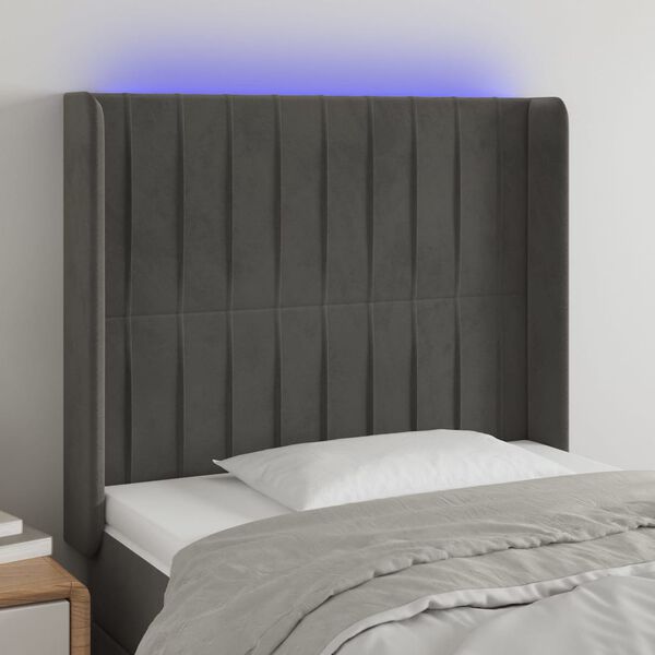 vidaXL S&auml;nggavel LED m&ouml;rkgr&aring; 103x16x118/128 cm sammet