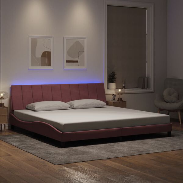 vidaXL Bed Frame with LED without Mattress "Hanko" Pink 200x200 cm Velvet