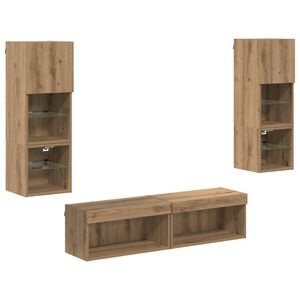 vidaXL TV-v&auml;ggmodul med LED -remsljus 6 pcs Artisan Ek Konstruerat tr&auml;