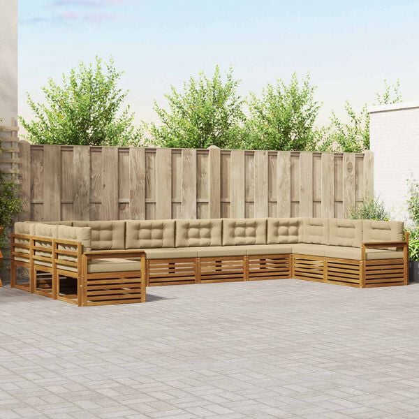 vidaXL Soffgrupper 4 pcs Naturlig och Beige Massivt Akaciatr&auml;