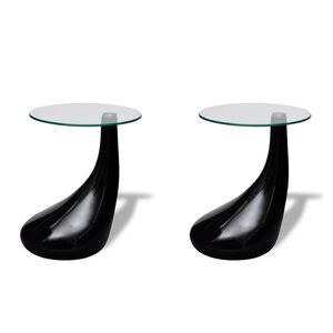 vidaXL Soffbord 2 st med rund bordsskiva i glas h&ouml;gglans svart