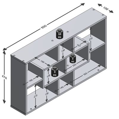 FMD Väggmonterad hylla rektangulär med 8 fack ek