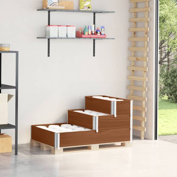 vidaXL Pallkrage 3 niv&aring;er brun 120x80 cm massiv furu