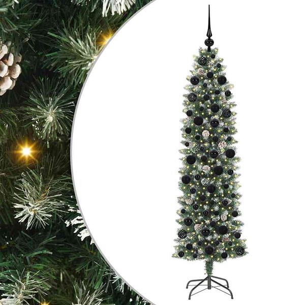 vidaXL Konstgjort smalt jultr&auml;d med 300 LED-lampor Gr&ouml;n och Vit 180 cm