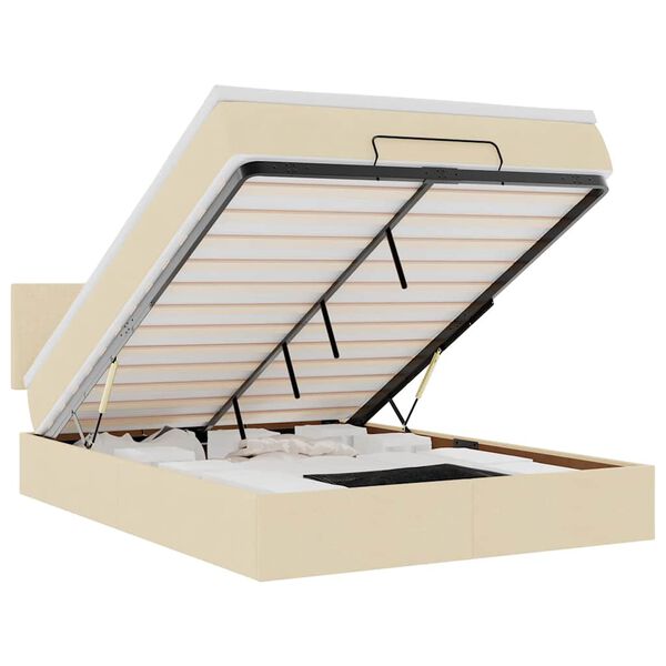 vidaXL Ottoman s&auml;ng med madrass och LED-lampor gr&auml;ddvit 140x190 cm tyg