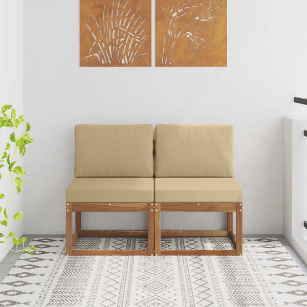 vidaXL 2 Stycke Utomhus Mellansoffa Massivt Akaciatr&auml; Naturf&auml;rg