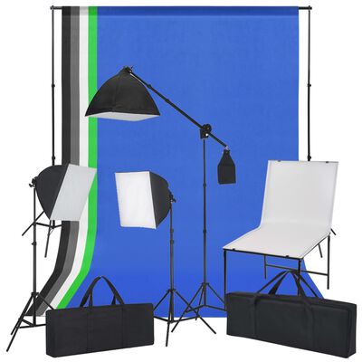 vidaXL Studioutrustning med fotobord, lampor och bakgrunder