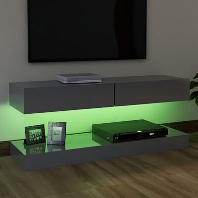 vidaXL TV-bänk med LED-belysning grå högglans 120x35 cm