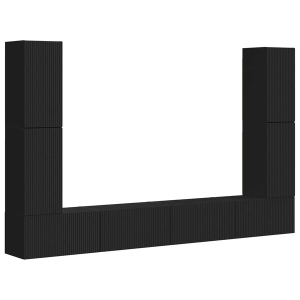 vidaXL TV-b&auml;nkset 8 pcs Svart Konstruerat tr&auml;