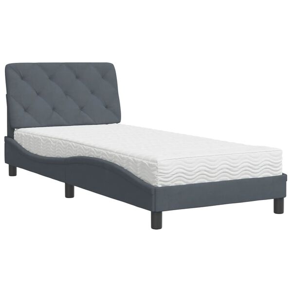 vidaXL Bed with Mattress Dark Grey 90x200 cm Velvet