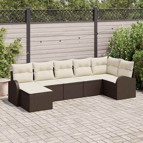 vidaXL Trädgårdsoffset 7 pcs Brun Poly rattan