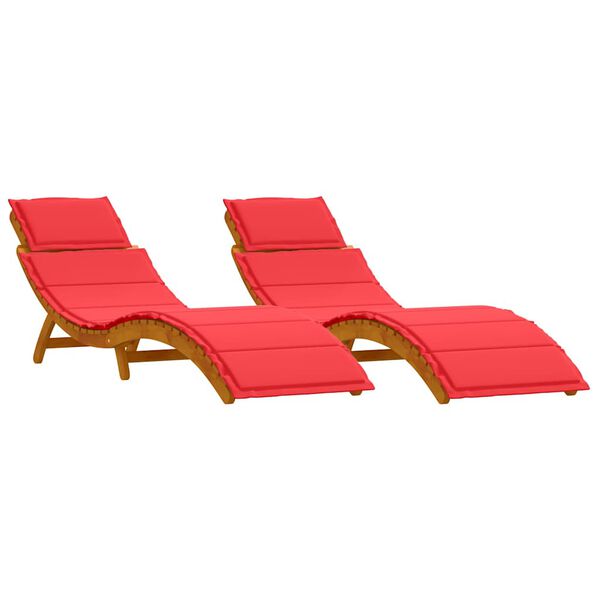 vidaXL Solsäng Reclining 2 pcs Röd 184 x 55 x 64 cm Massivt akaciaträ