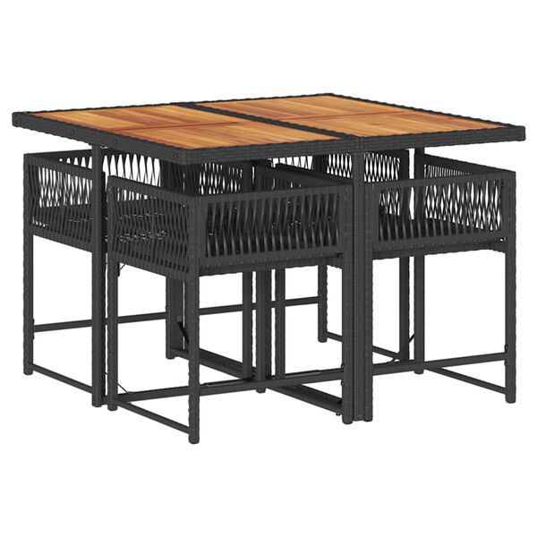 vidaXL Matgrupp för trädgården med dynor 5 delar svart konstrottning