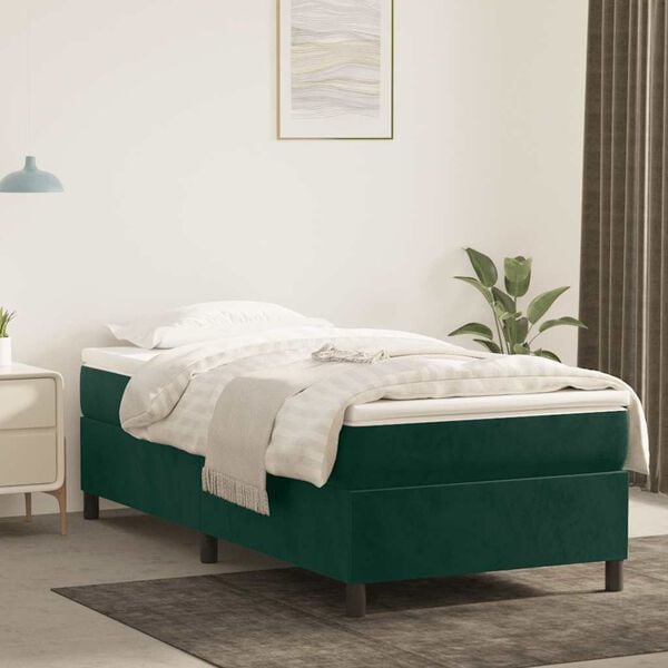 vidaXL Boxspring-s&auml;ngram m&ouml;rkgr&ouml;n 90x190 cm sammet