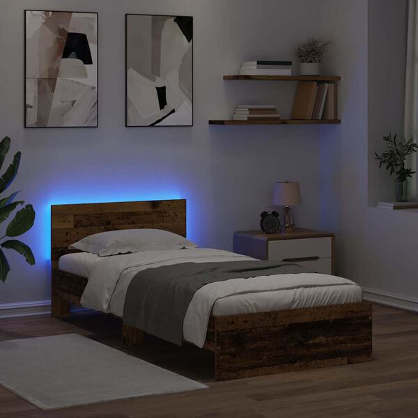 vidaXL S&auml;ngram med huvudgavel Gammalt tr&auml; 100 x 200 cm Konstruerat tr&auml;