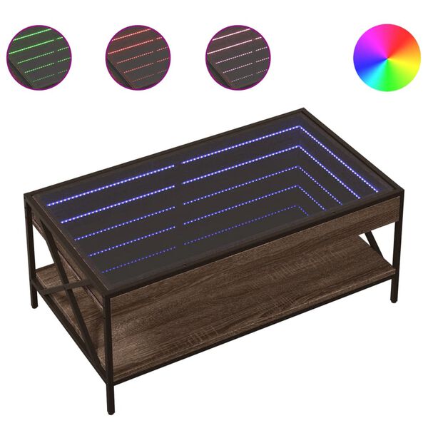 vidaXL Soffbord med Infinity LEDs brun ek 90x50x38 cm
