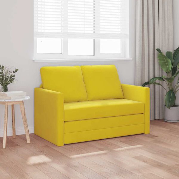 vidaXL Golvb&auml;ddsoffa 2-i-1 m&ouml;rkgul 122x204x55 cm sammet
