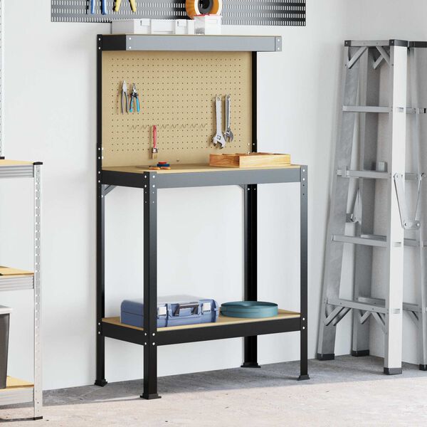 vidaXL Arbetsb&auml;nkar med hylla Svart 81 x 41 x 145 cm Konstruerat tr&auml;