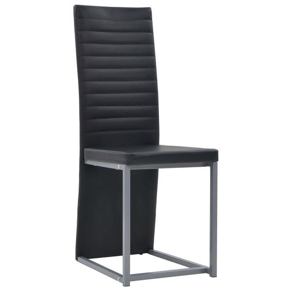 vidaXL Matgrupp 5 delar konstl&auml;der och st&aring;l och glas svart