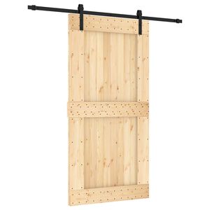 vidaXL Skjutd&ouml;rr Naturlig och svart 100 x 210 cm Massiv furutr&auml;d&ouml;rr