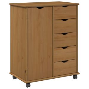 vidaXL Rullande sk&aring;p Honung brun 63,5 x 39 x 79 cm Massiv furu