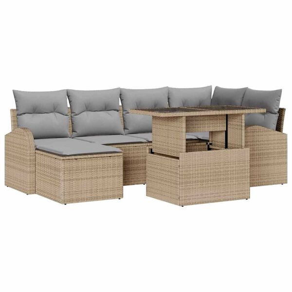 vidaXL Tr&auml;dg&aring;rdsoffset med lagring 7 pcs Beige Poly rattan